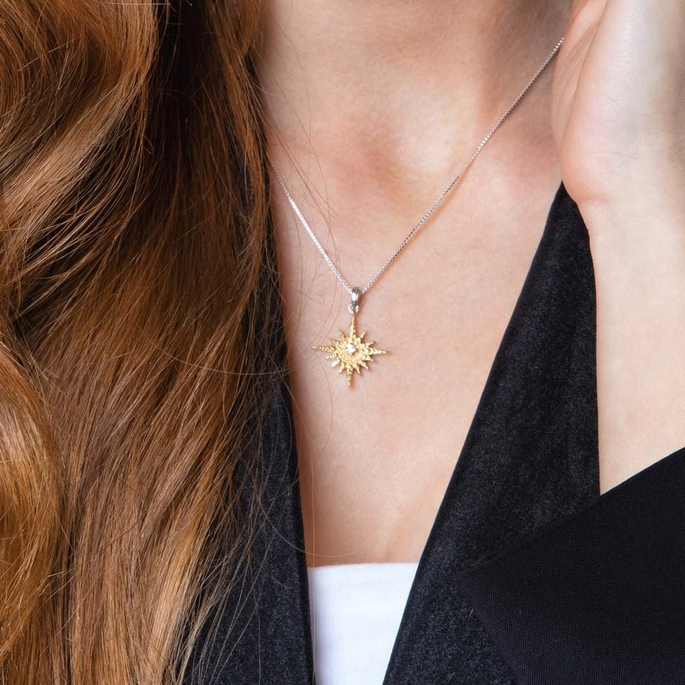Gold-Plated 925 Sterling Silver Star of Bethlehem Pendant With Zircon Stones