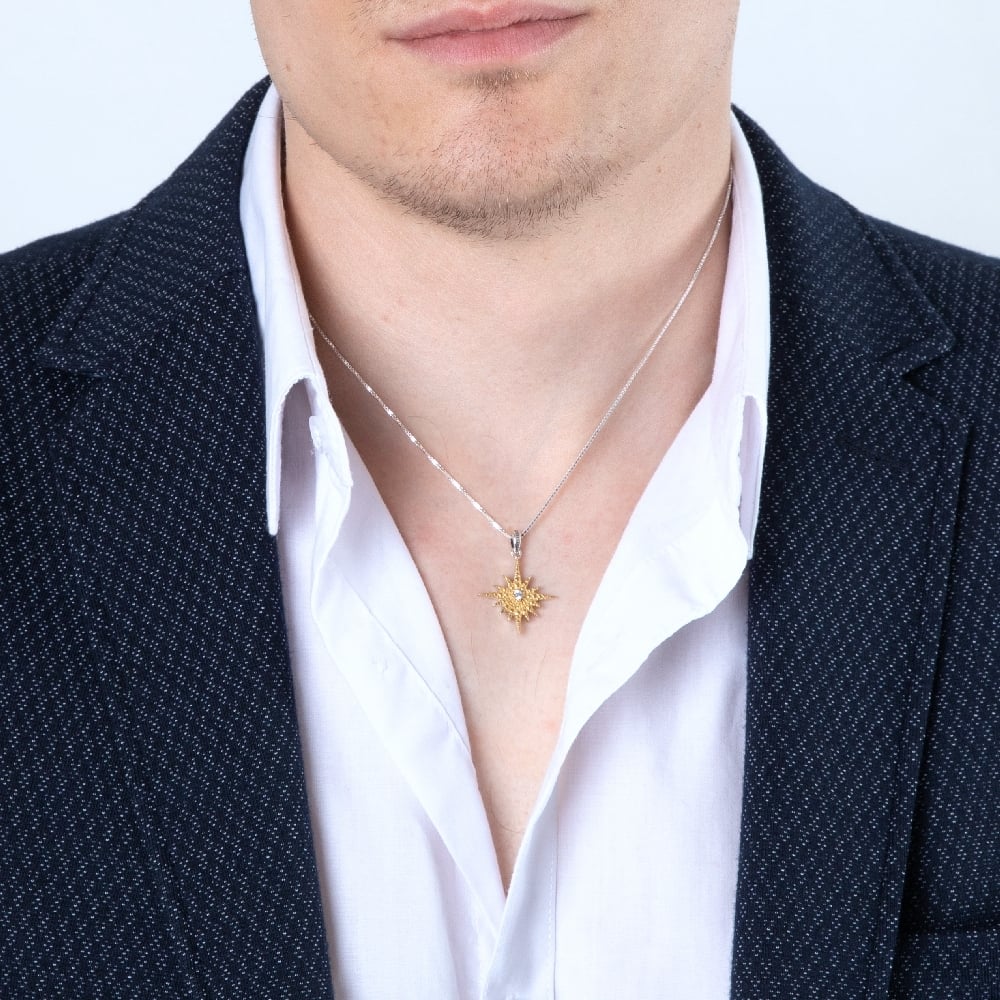 Gold-Plated 925 Sterling Silver Star of Bethlehem Pendant With Zircon Stones