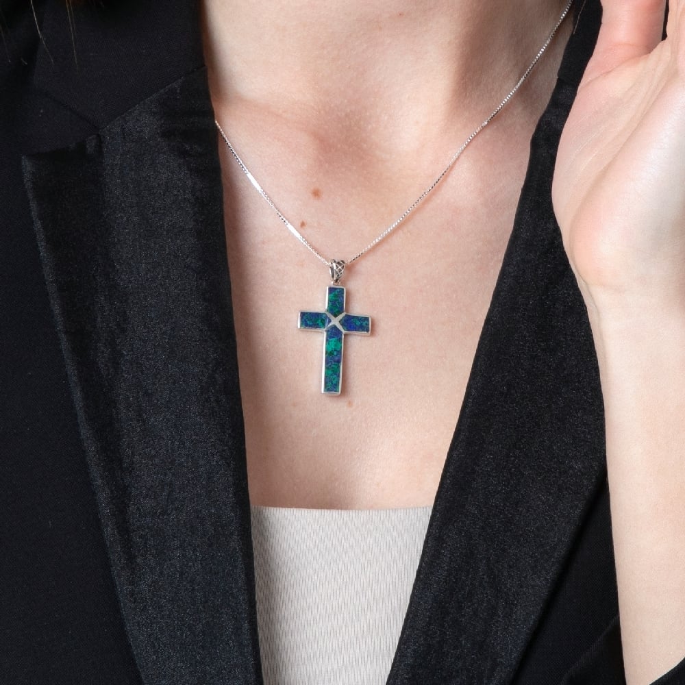 Sterling Silver Cross Necklace with Eilat Stone