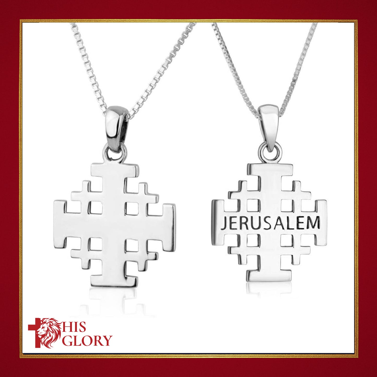 Engraved Jerusalem Cross Necklace in 925 Sterling Silver