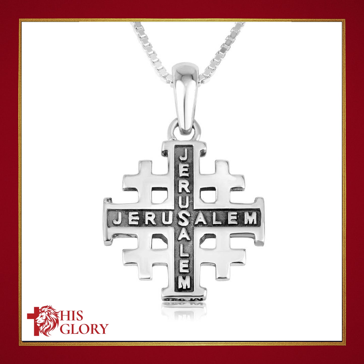 Jerusalem Cross Necklace with Red Garnet and Zircons in 925 Sterling Silver and 18K Gold Plating
