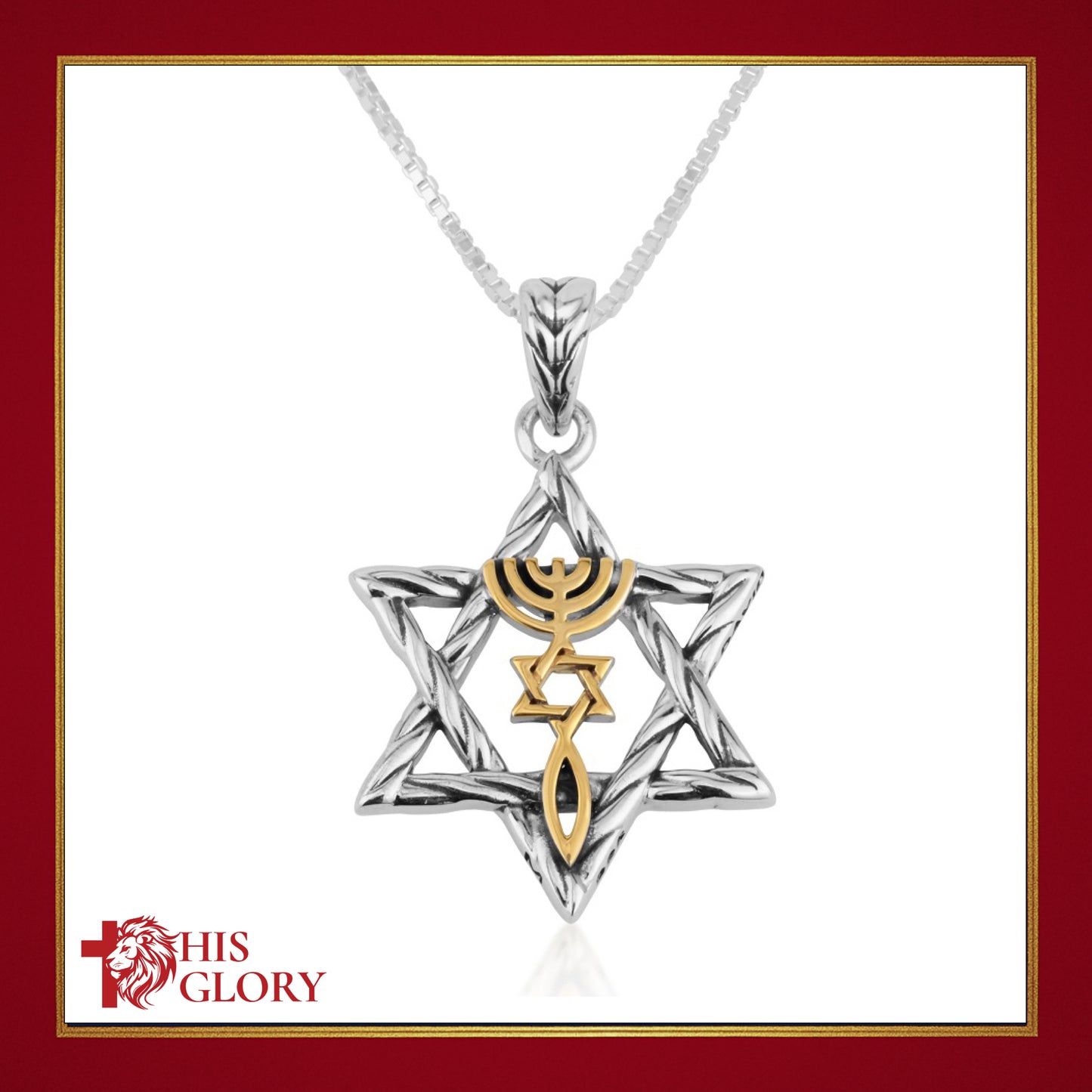 Sterling Silver and Gold Plated Star of David Pendant with Messianic Seal