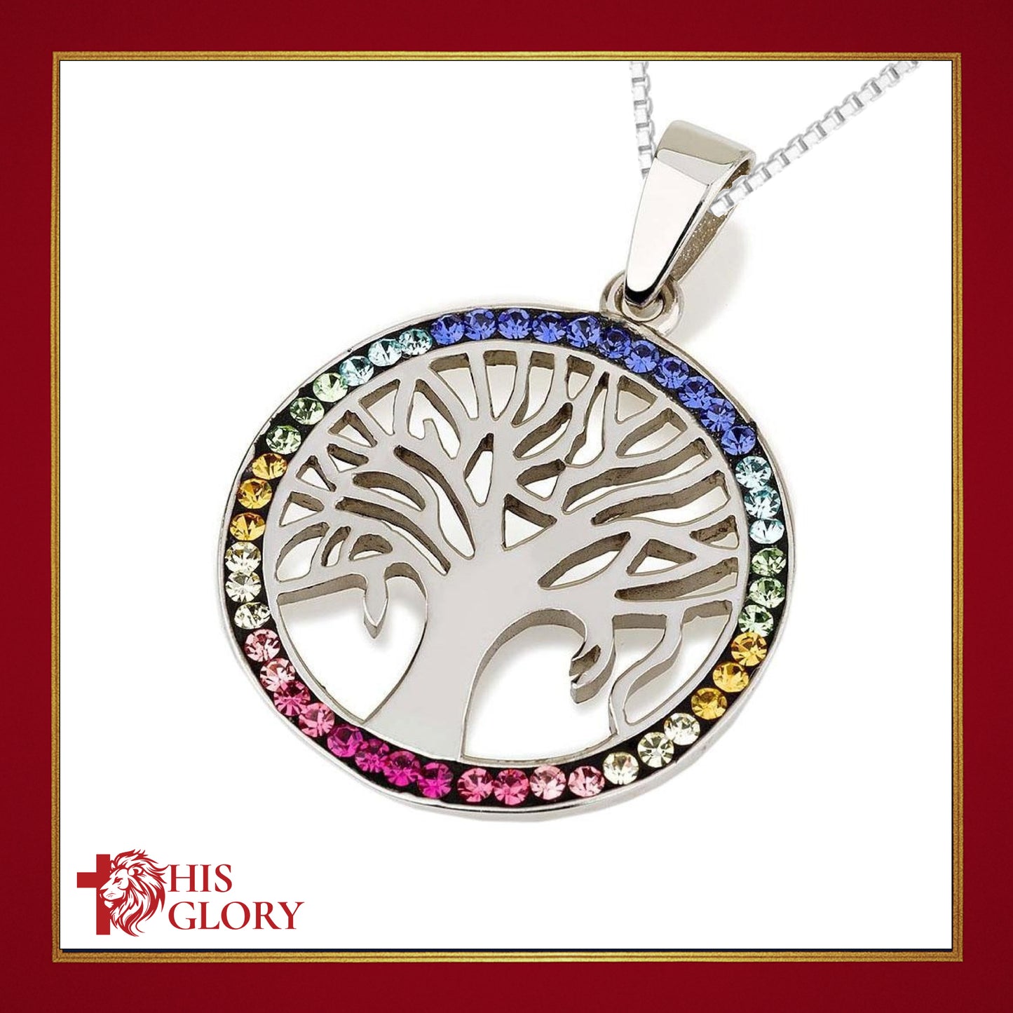 Tree of Life Pendant with Multicolored Crystals