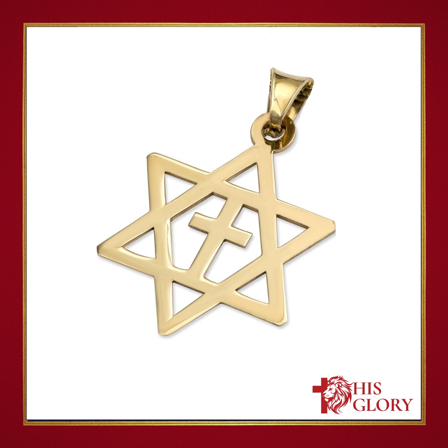 14K Gold Small Star of David Latin Cross Pendant