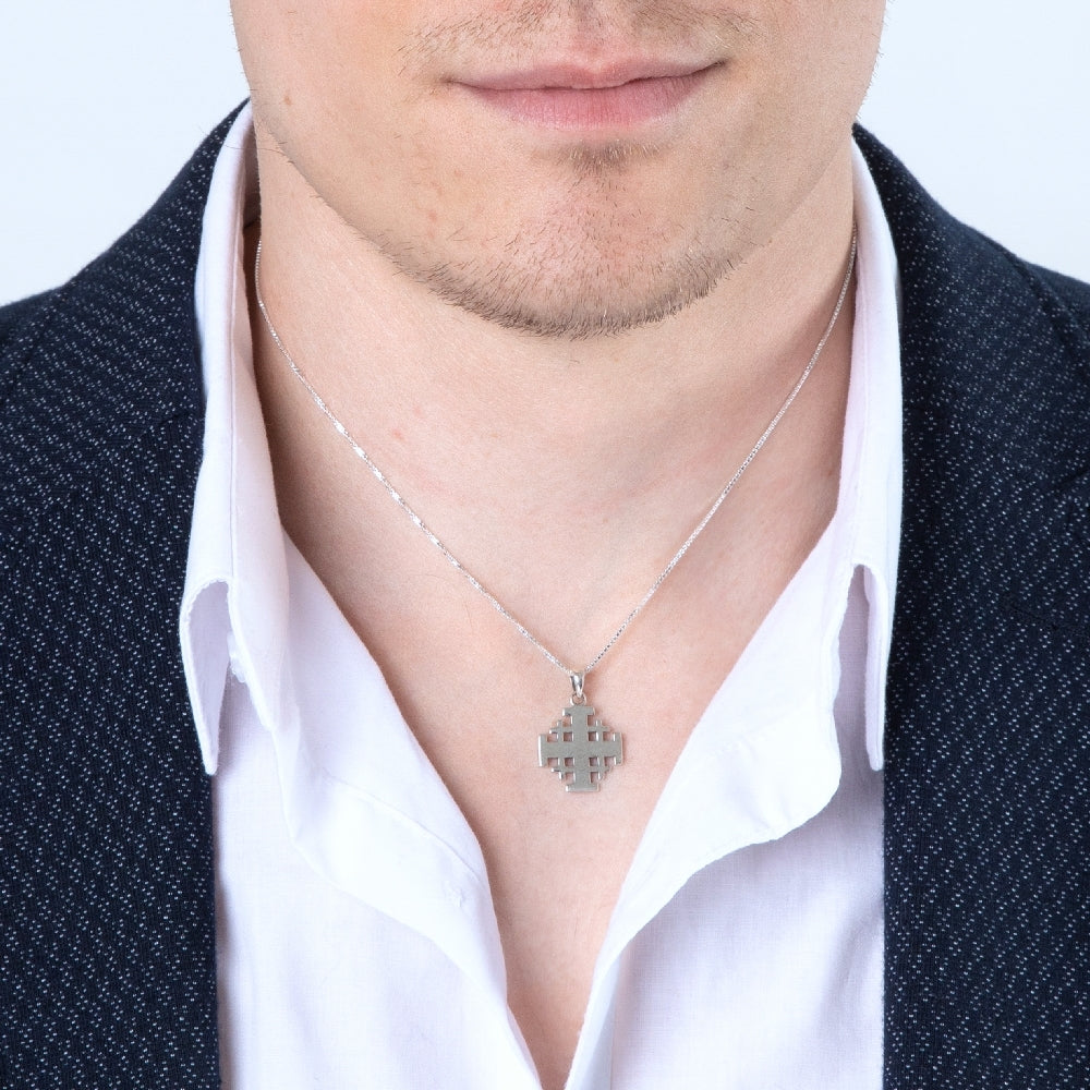 Engraved Jerusalem Cross Necklace in 925 Sterling Silver