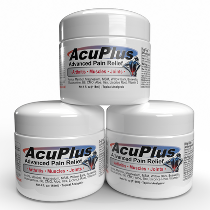 AcuPlus 4 oz Pain Relief Cream 3 Pack – Menthol Topical Analgesic for Muscle and Joint Aches. Best Value Set