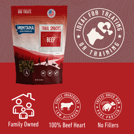 Beef Heart Freeze-dried Raw Trail Snacks (Treats) for Dogs 3oz
