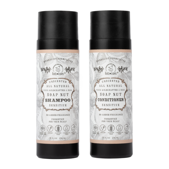 All Natural Soapnut Shampoo and Conditioner Set- UNSCENTED- wild fermented probiotics for your scalp