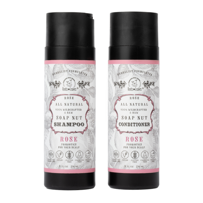 All Natural Soapnut Shampoo and Conditioner Set - ROSE- wild fermented probiotics for your scalp