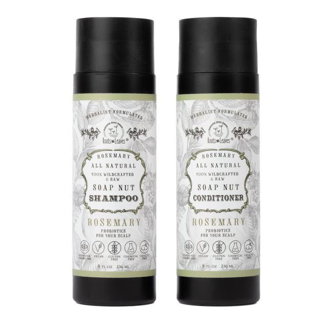 All Natural Soapnut Shampoo and Conditioner Set ROSEMARY- wild fermented probiotics for your scalp