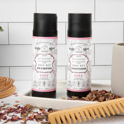 All Natural Soapnut Shampoo and Conditioner Set - ROSE- wild fermented probiotics for your scalp