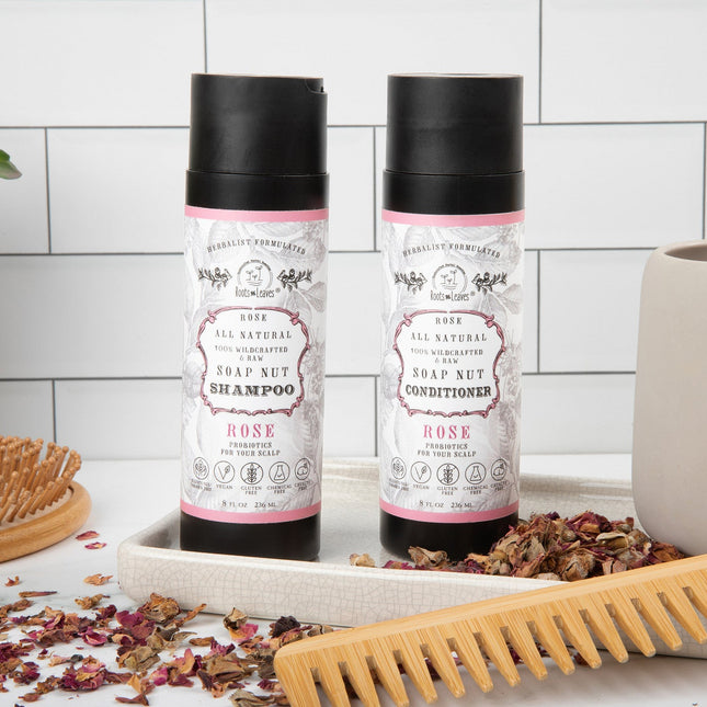All Natural Soapnut Shampoo and Conditioner Set - ROSE- wild fermented probiotics for your scalp