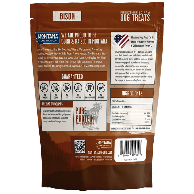 Bison Liver Freeze-Dried Raw Trail Snacks (Treats) for Dogs 3oz