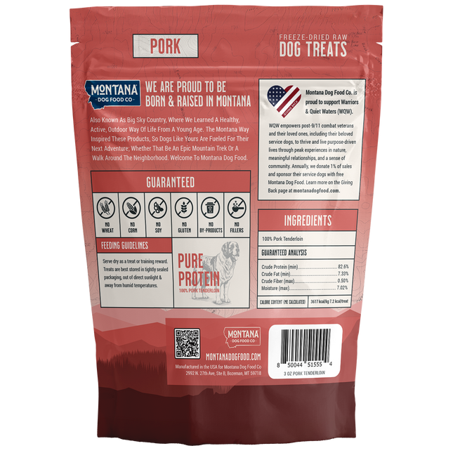 Pork Tenderloin Freeze-dried Raw Trail Snacks (Treats) for Dogs 3oz