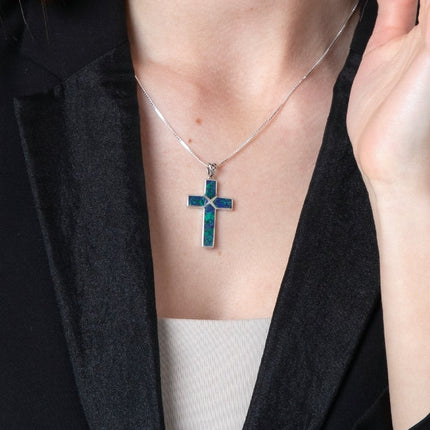 Sterling Silver Cross Necklace with Eilat Stone
