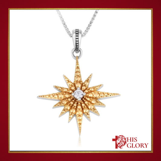 Gold-Plated 925 Sterling Silver Star of Bethlehem Pendant With Zircon Stones