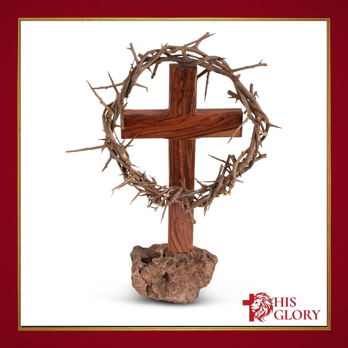 Olive Wood Cross with Jerusalem Stone and Crown of Thorns
