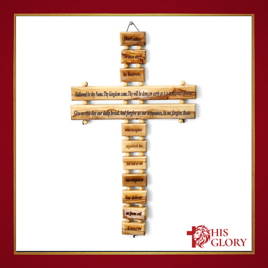 Olive Wood Roman Cross Wall Hanging with the Lord's Prayer