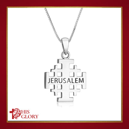 Engraved Jerusalem Cross Necklace in 925 Sterling Silver