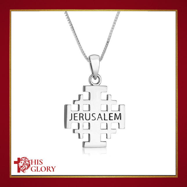 Engraved Jerusalem Cross Necklace in 925 Sterling Silver