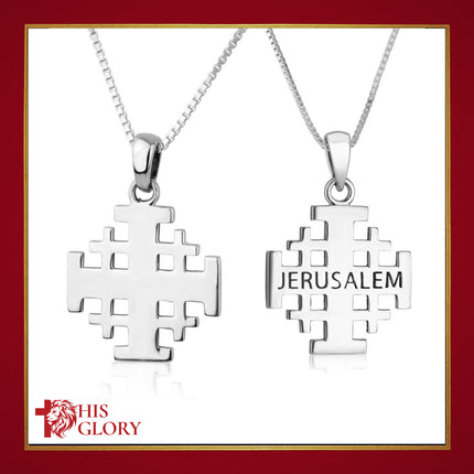 Engraved Jerusalem Cross Necklace in 925 Sterling Silver