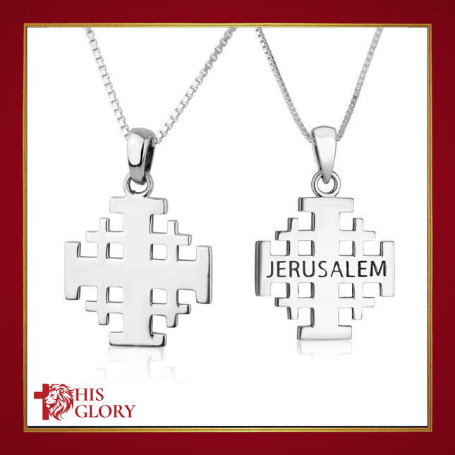 Engraved Jerusalem Cross Necklace in 925 Sterling Silver