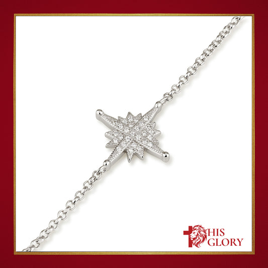 Sterling Silver Star of Bethlehem Bracelet with Zircon Stones