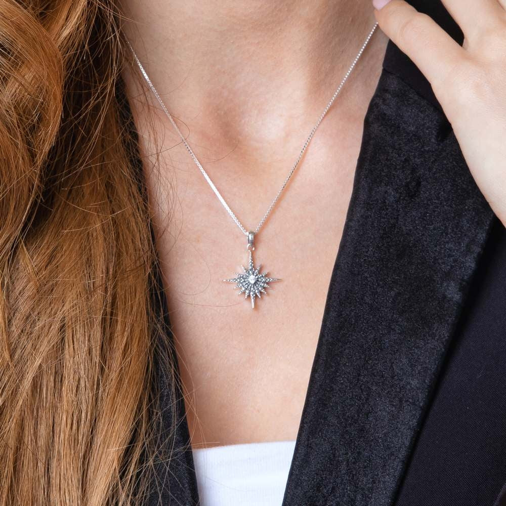 Sterling Silver Star of Bethlehem Pendant With Zircon Stones