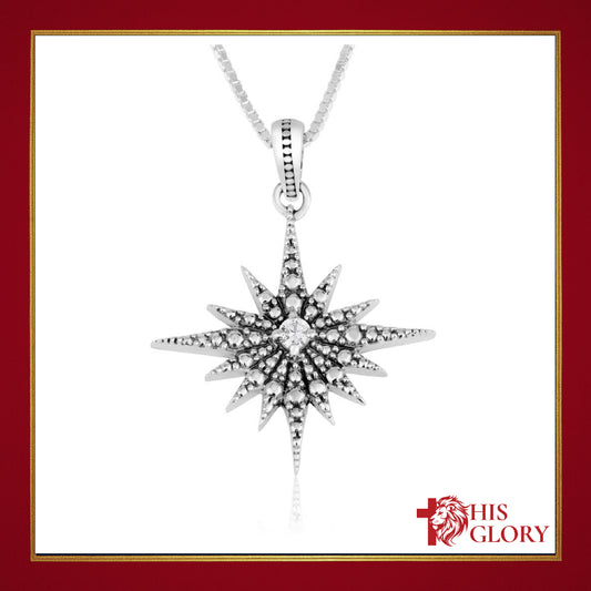 Sterling Silver Star of Bethlehem Pendant With Zircon Stones