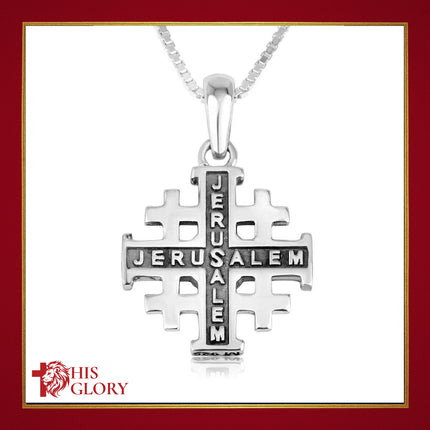 Jerusalem Cross Necklace with Red Garnet and Zircons in 925 Sterling Silver and 18K Gold Plating
