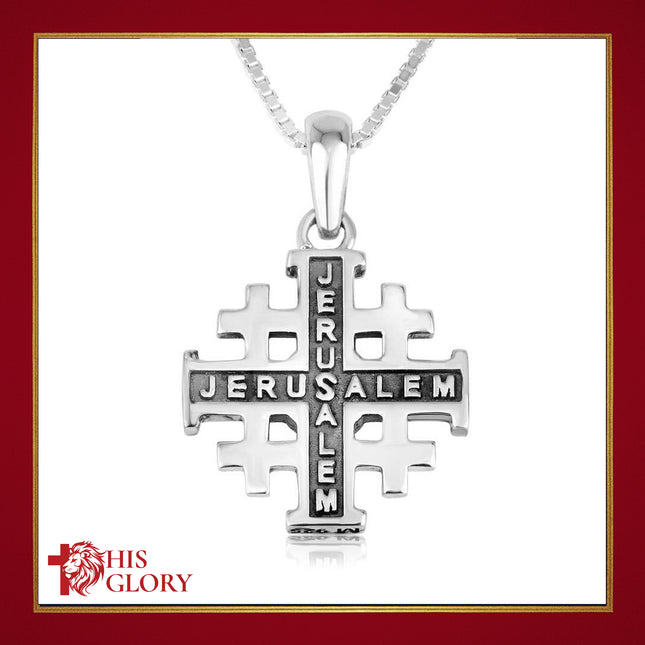 Jerusalem Cross Necklace with Red Garnet and Zircons in 925 Sterling Silver and 18K Gold Plating