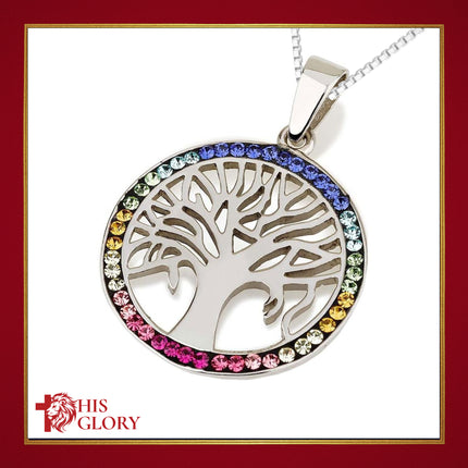 Tree of Life Pendant with Multicolored Crystals