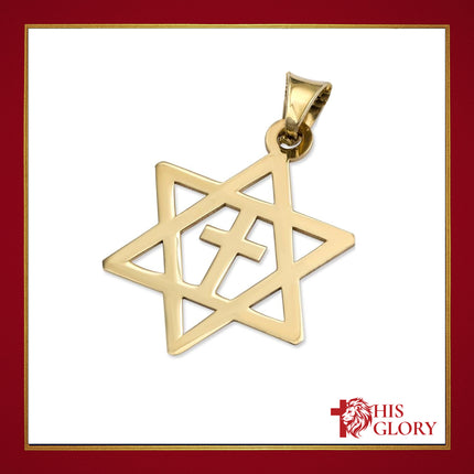 14K Gold Small Star of David Latin Cross Pendant