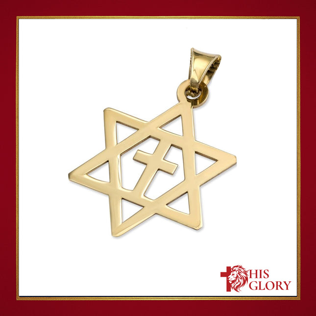 14K Gold Small Star of David Latin Cross Pendant