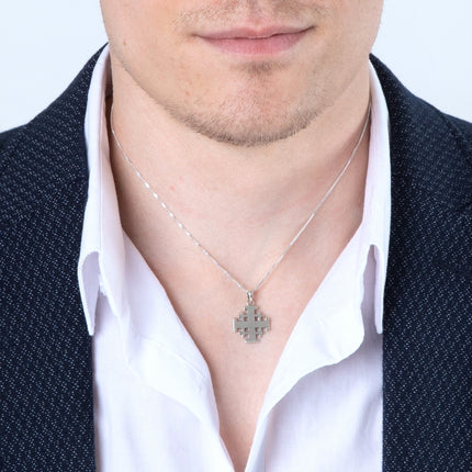 Engraved Jerusalem Cross Necklace in 925 Sterling Silver